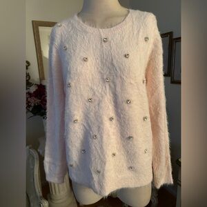 Lilly Pulitzer NWT beautiful  so soft  sweater rhinestone hearts size L C:5272